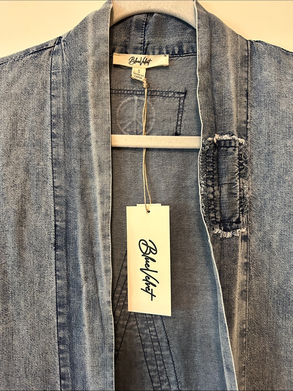 Blue Velvet Boho Western Relaxed Open-Front Soft Denim Duster Jacket Versatile - Picture 2 of 9